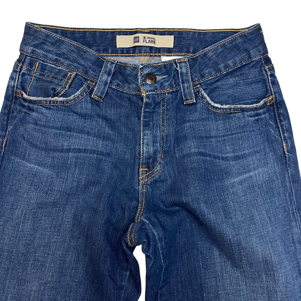 Gap Jeans Womens 4 Long Blue Original Flare Low Rise Dark Wash Stretch